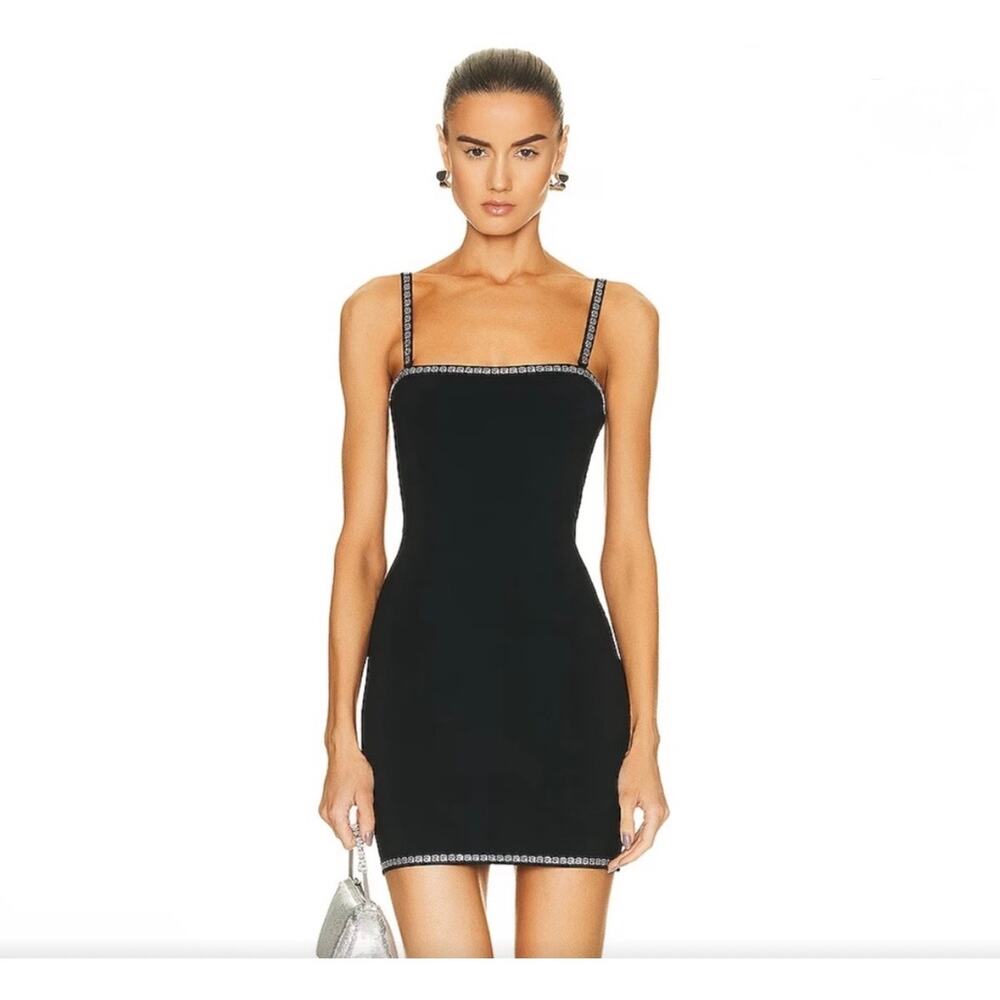 Alexander Wang Black Swarovski Crystal Trim Mini Dress Detachable Straps XS NWT